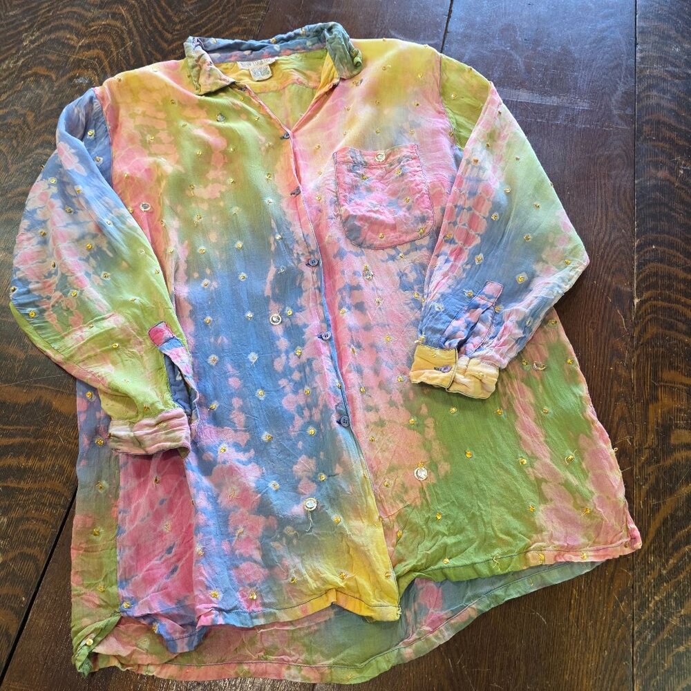 Together! Vintage Boho Pastel Swirl Long Sleeve Shirt - Size M